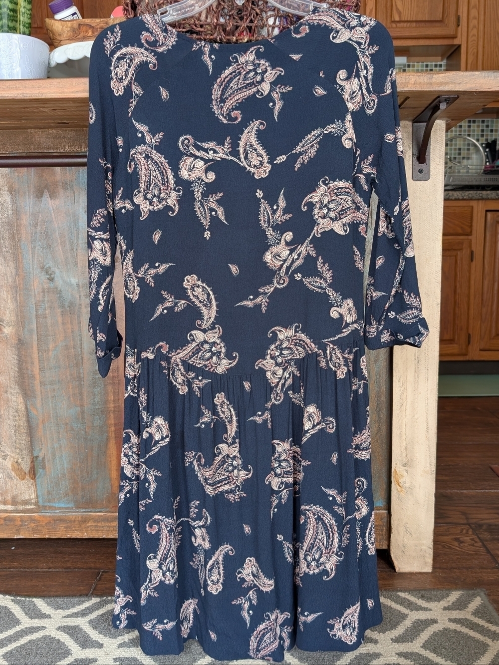 Garnet Hill Navy w/ Paisley Print 3/4 Sleeve Boho Dress w/ Pockets - Women's 4 - Picture 7 of 7